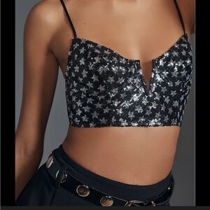 Anthropologie Black Sequin Star Bralette